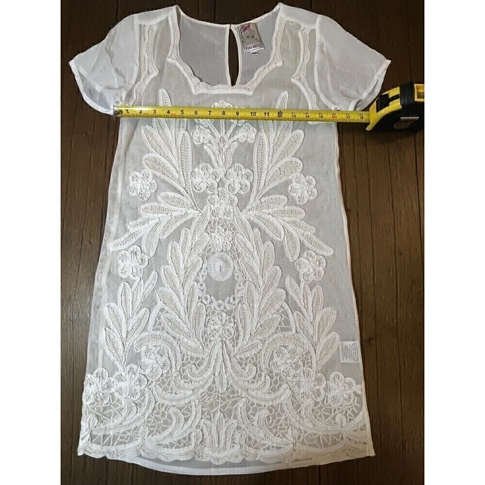 Yoana Baraschi White Floral Embroidered Lace Dress Anthropologie Extra Small